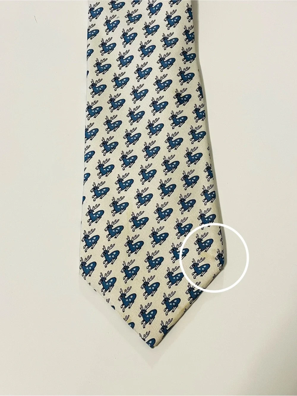 HERMES 5278 SA Mens Neck Tie 100% Silk Deer Stag Novelty Blue France Fathers Day